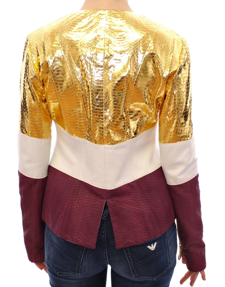 Vladimiro Gioia Elegante Lederjacke mit Metallic-Krokoprägung