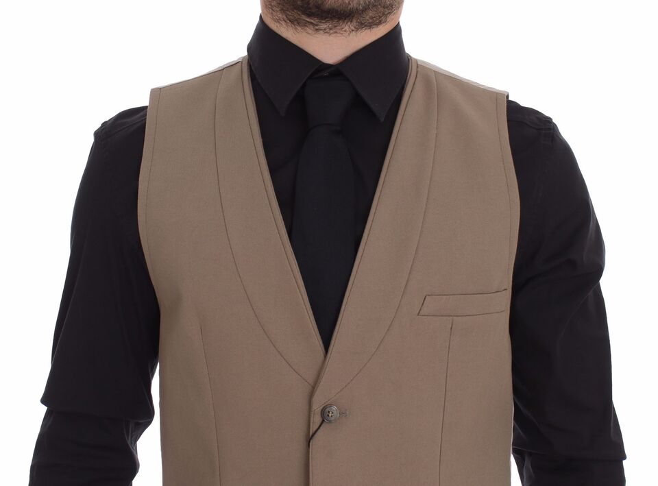 Elegant beige cotton vest - Slim Fit