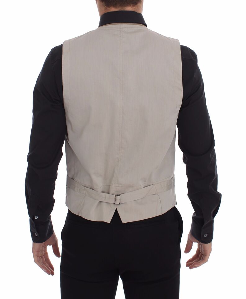 Elegant beige cotton vest - Slim Fit