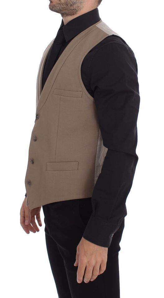 Elegant beige cotton vest - Slim Fit