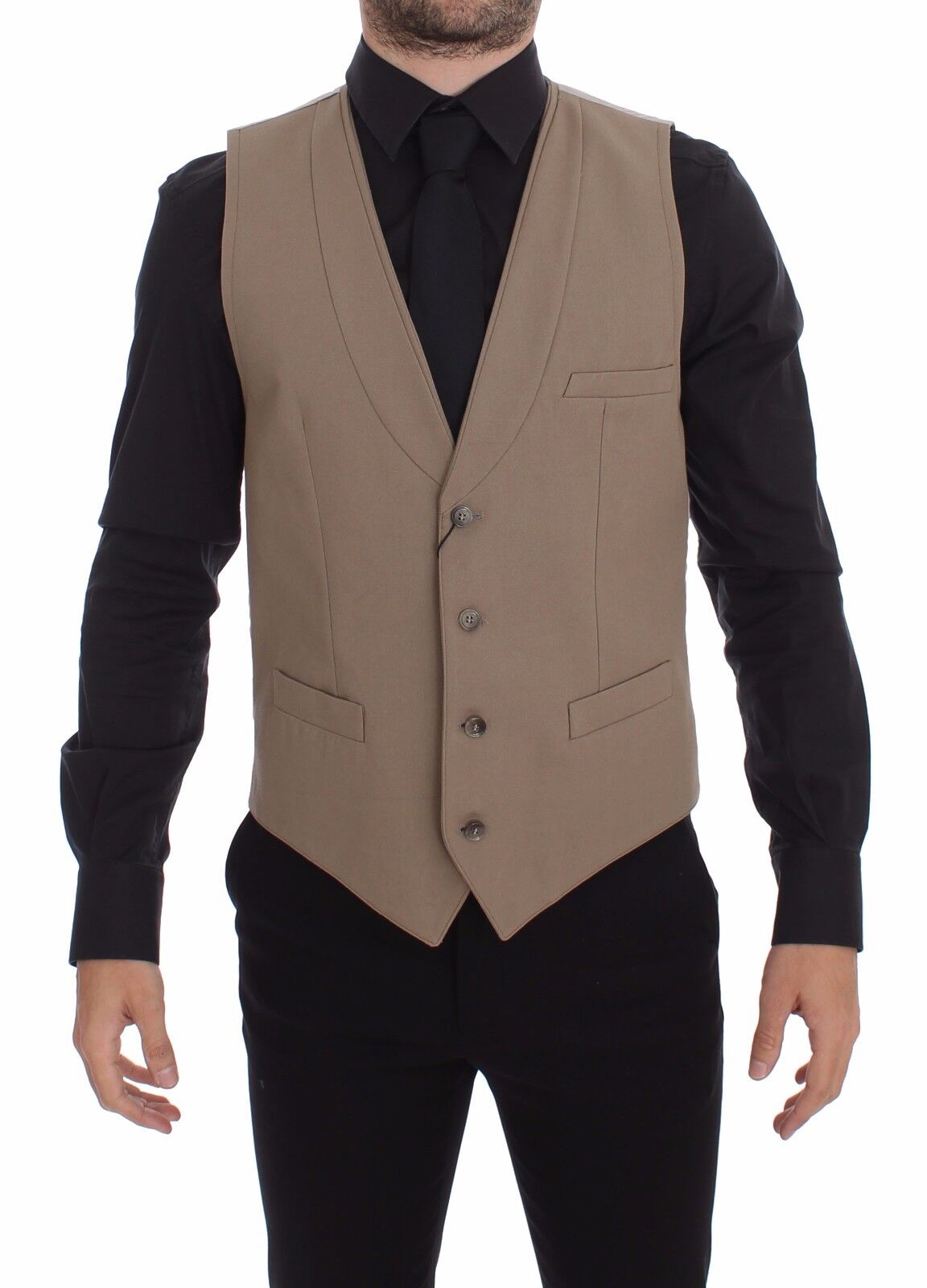 Elegant beige cotton vest - Slim Fit