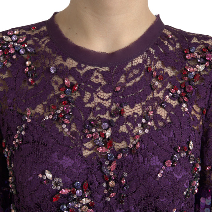 Elegantes Lila Florales Spitzen-Kristallkleid