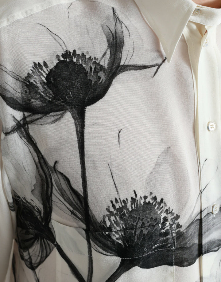 Weißes geblümtes Kleid mit Kragen Seidenhemd