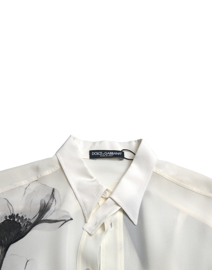 Weißes geblümtes Kleid mit Kragen Seidenhemd