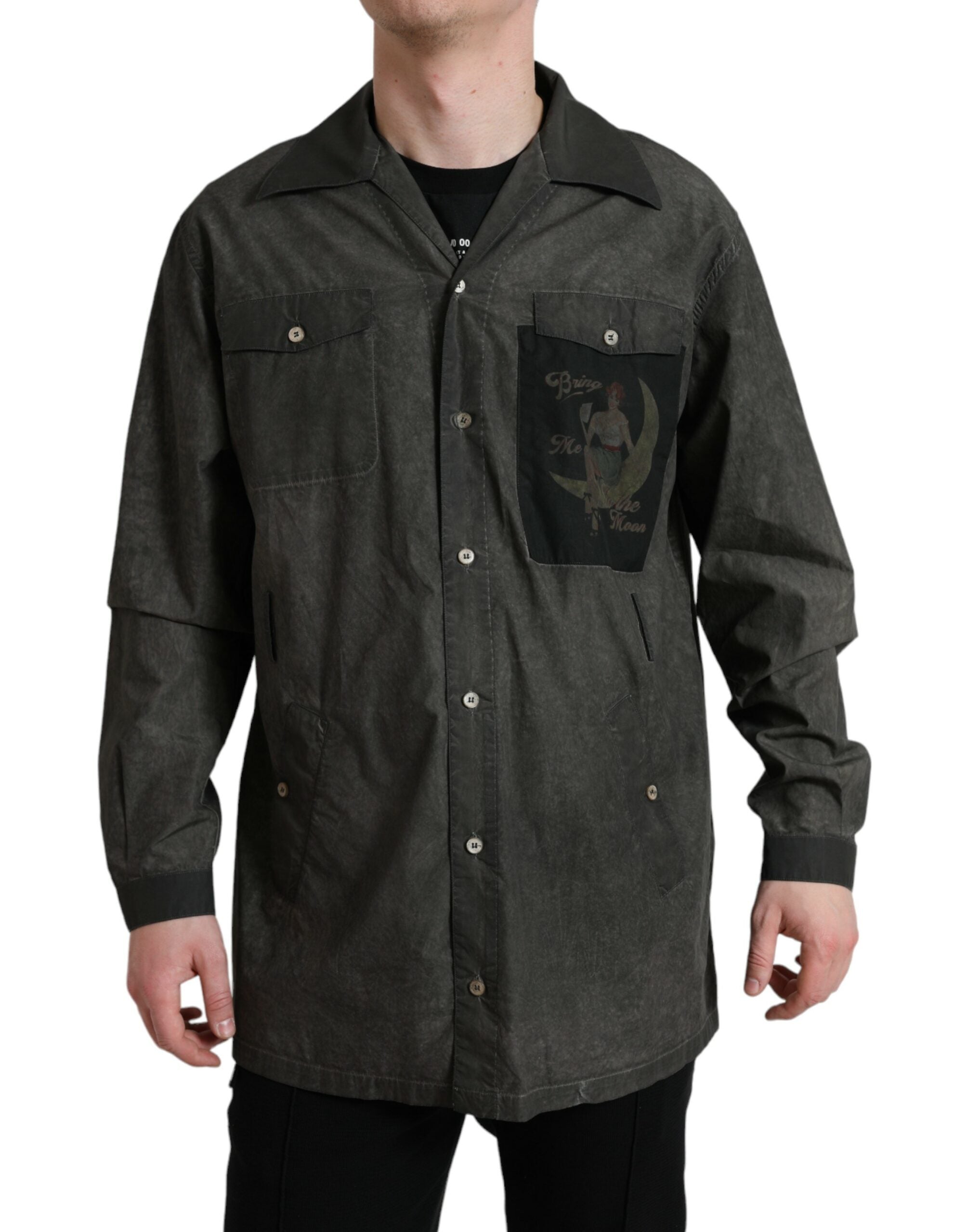 Elegant dark grey cotton shirt with button placket