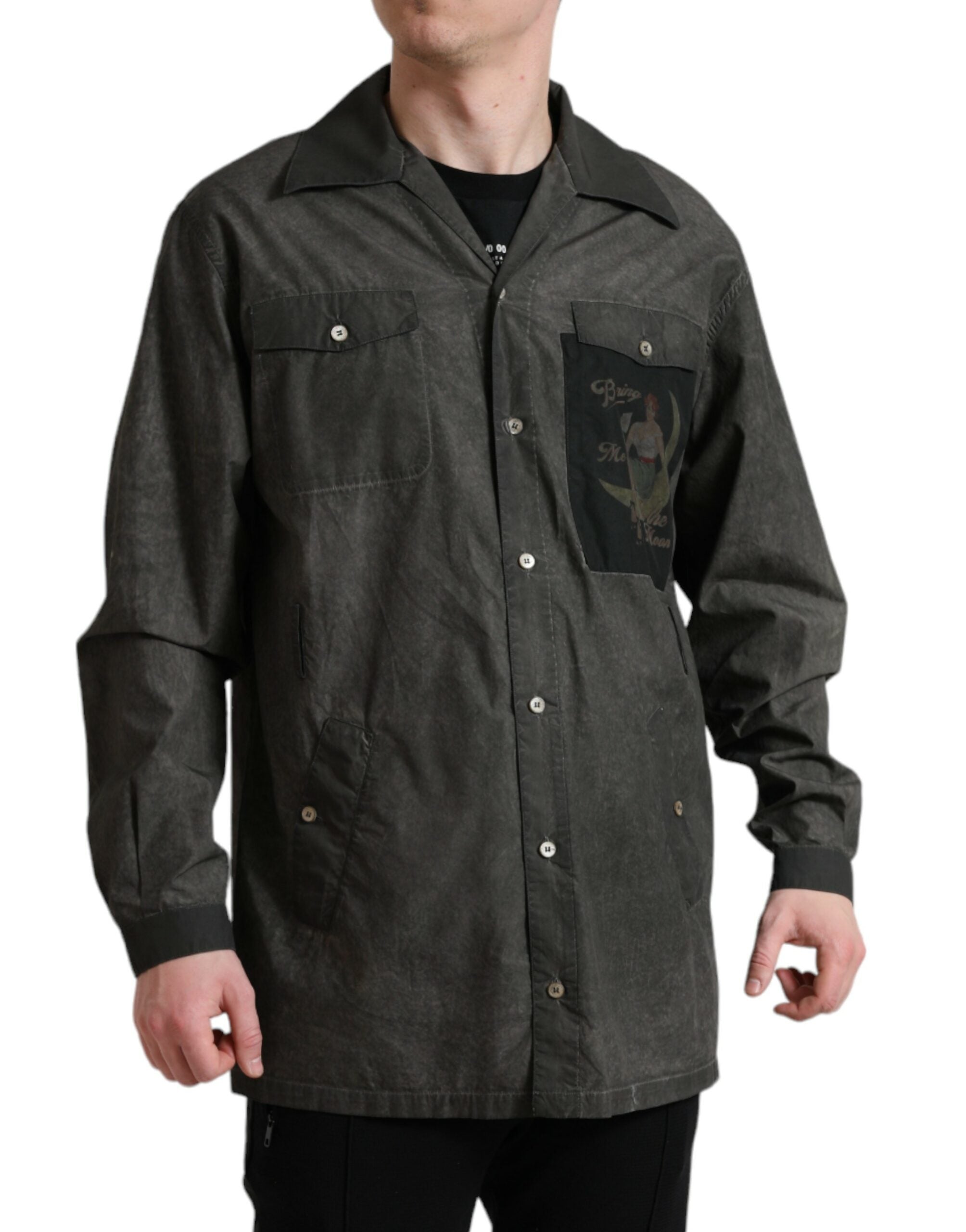 Elegant dark grey cotton shirt with button placket