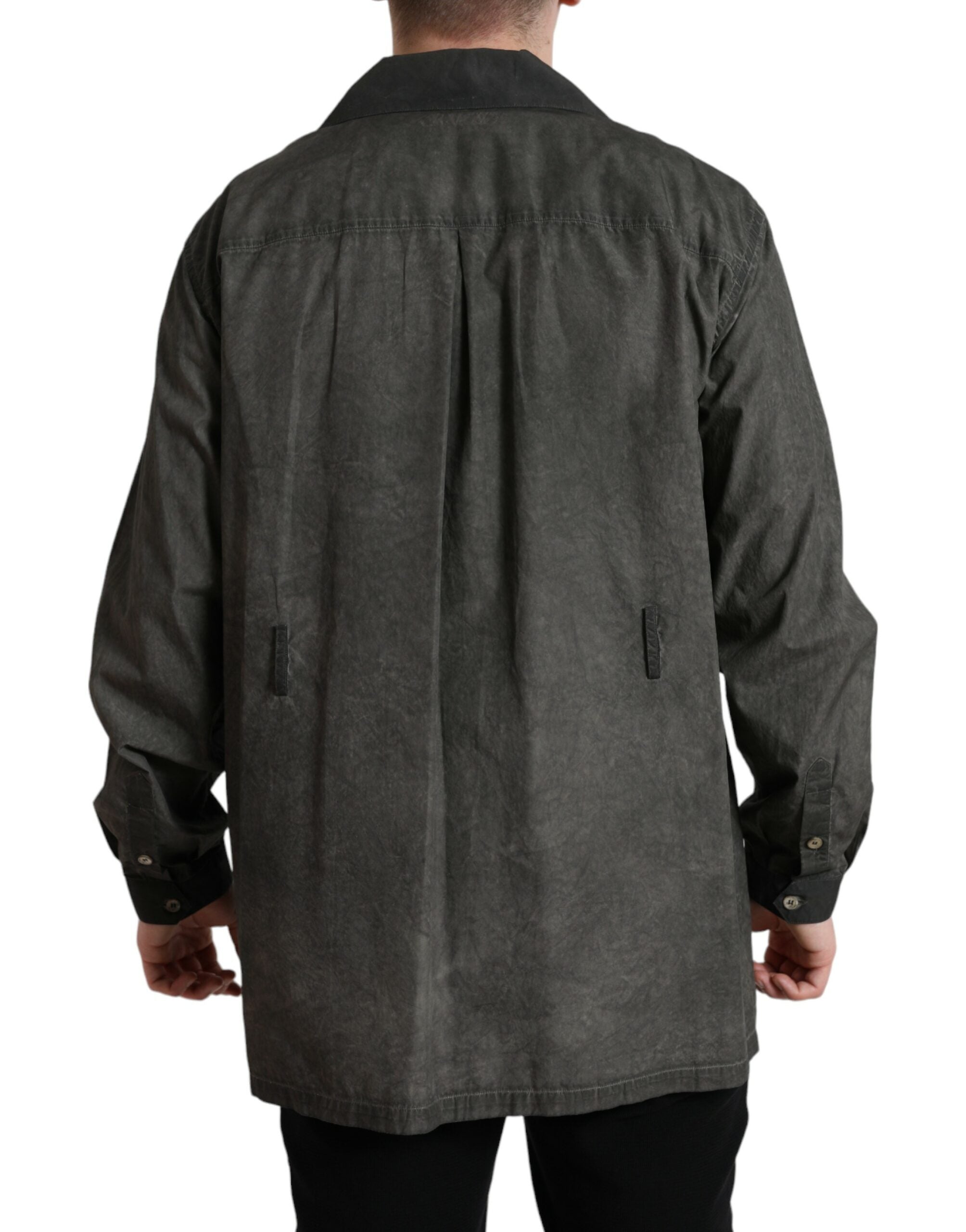 Elegant dark grey cotton shirt with button placket