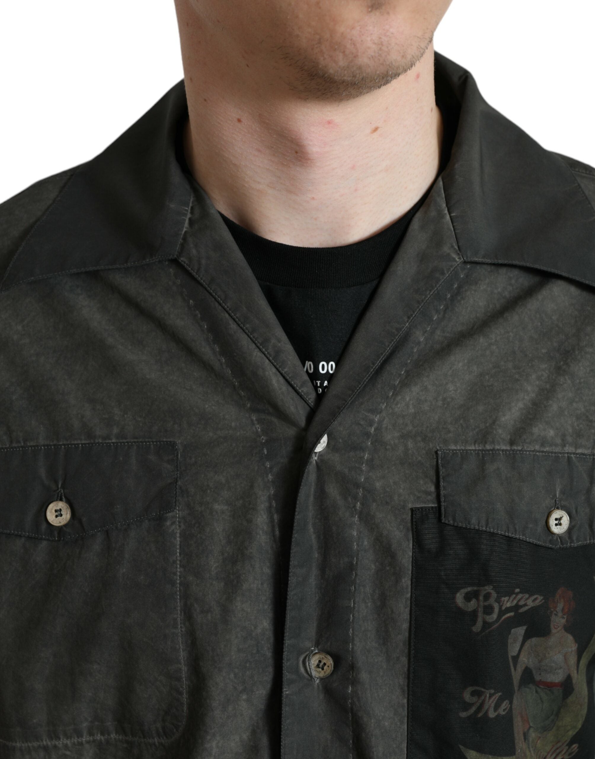 Elegant dark grey cotton shirt with button placket