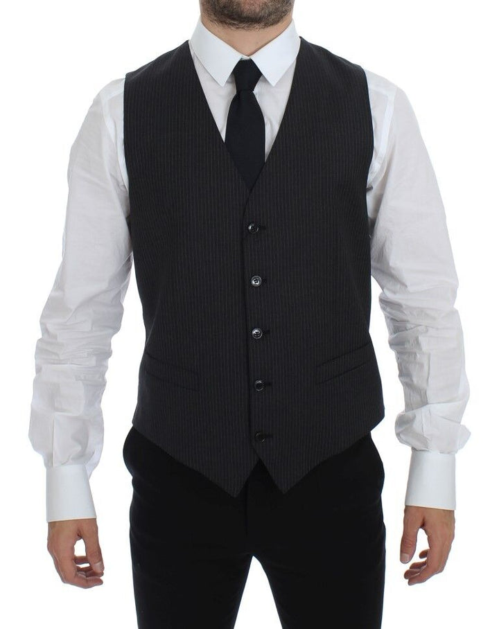 Elegantes graues gestreiftes Kleid Weste