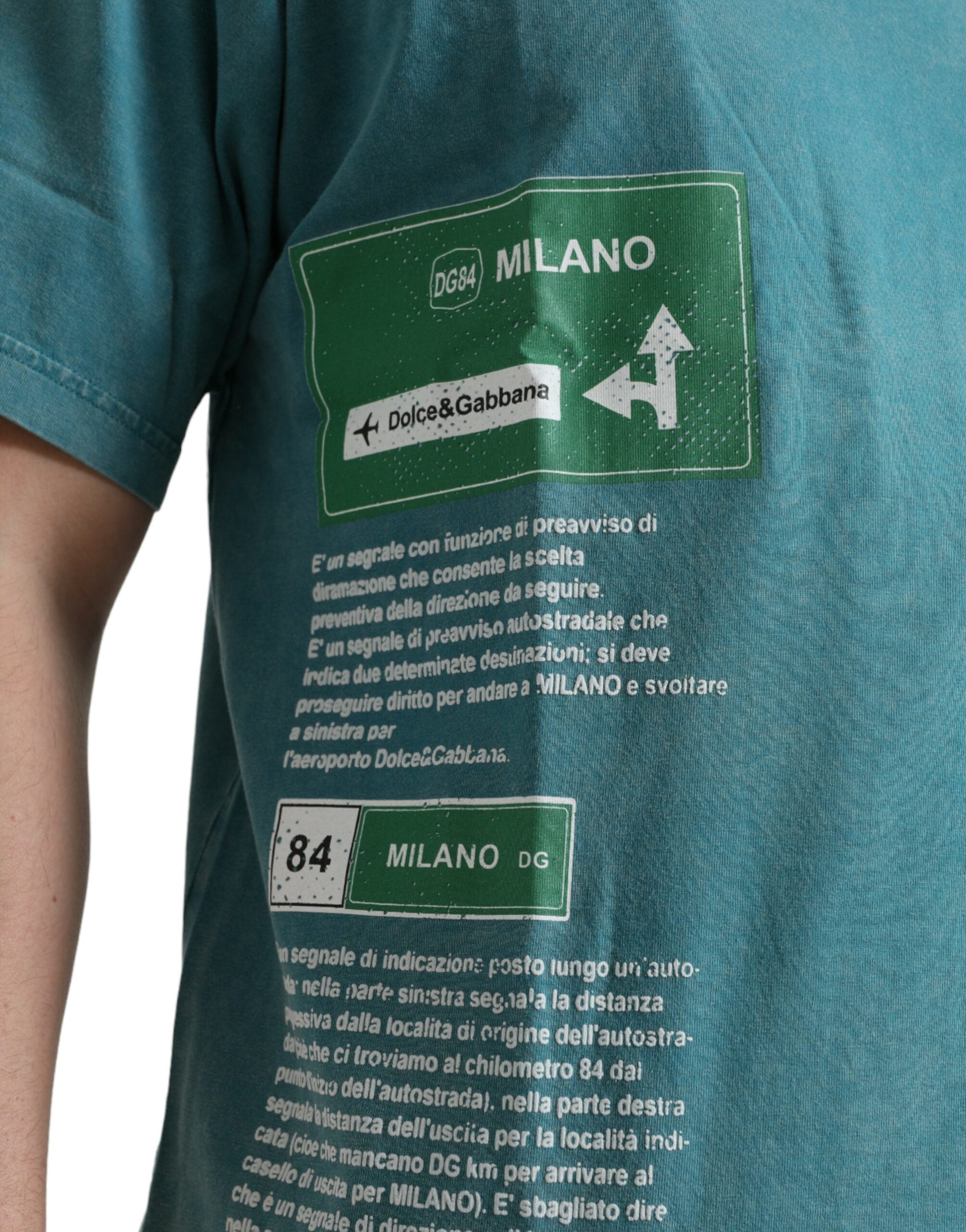 Chic blue Milano motif cotton T-shirt