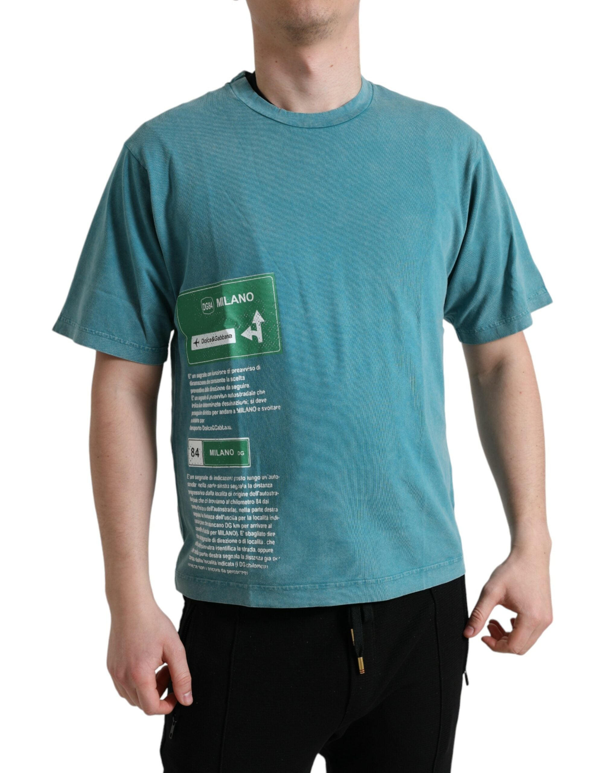 Chic blue Milano motif cotton T-shirt