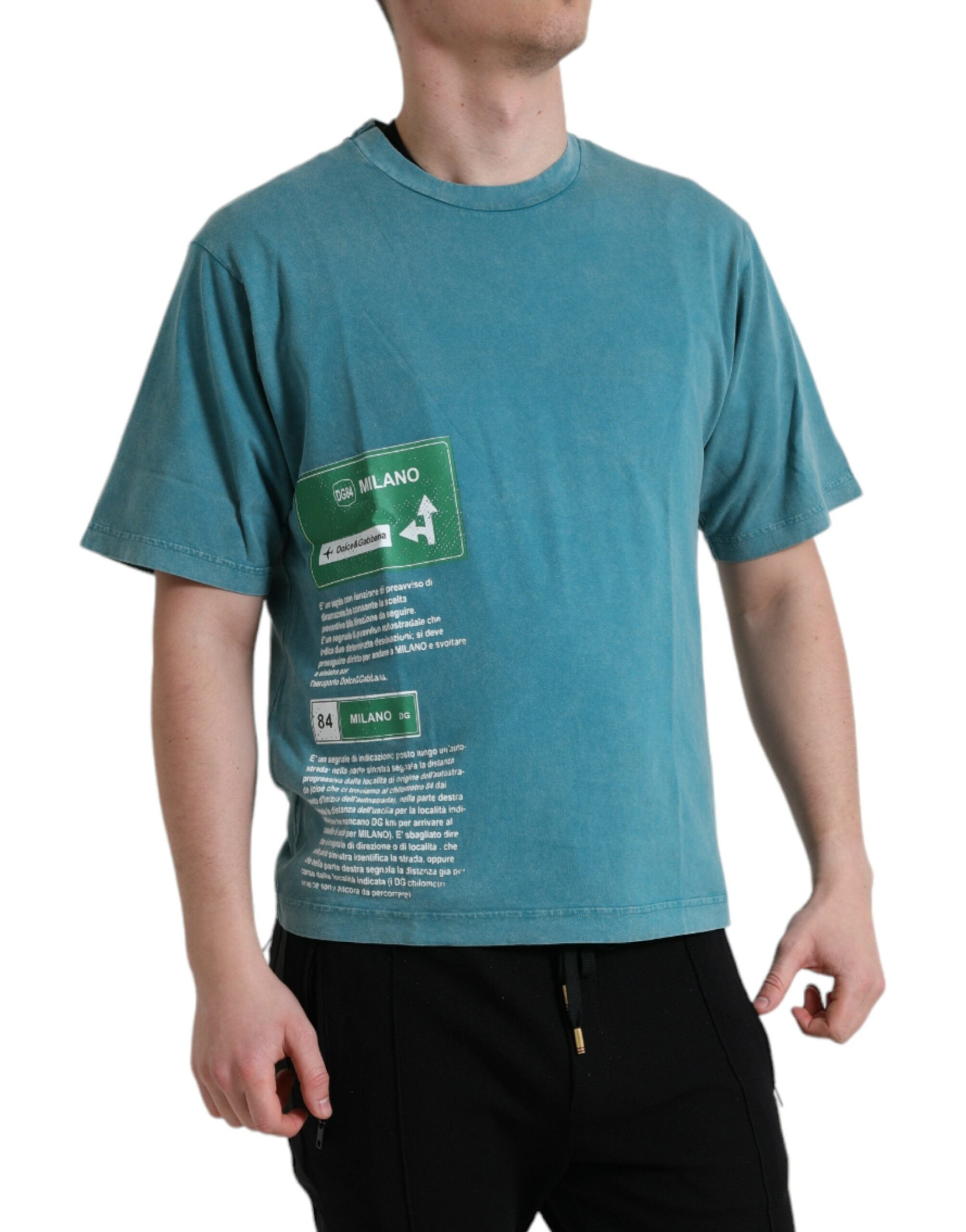 Chic blue Milano motif cotton T-shirt