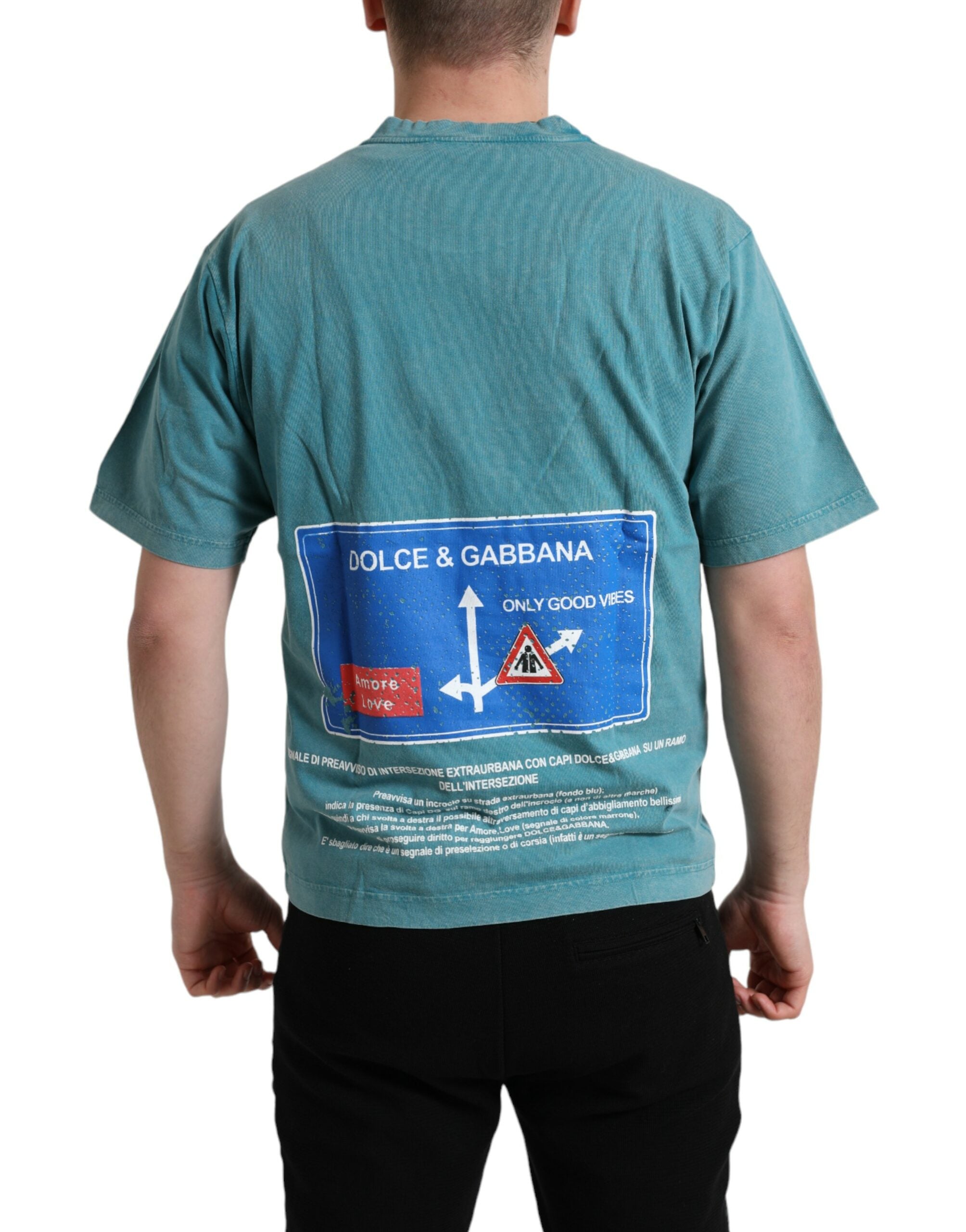 Chic blue Milano motif cotton T-shirt