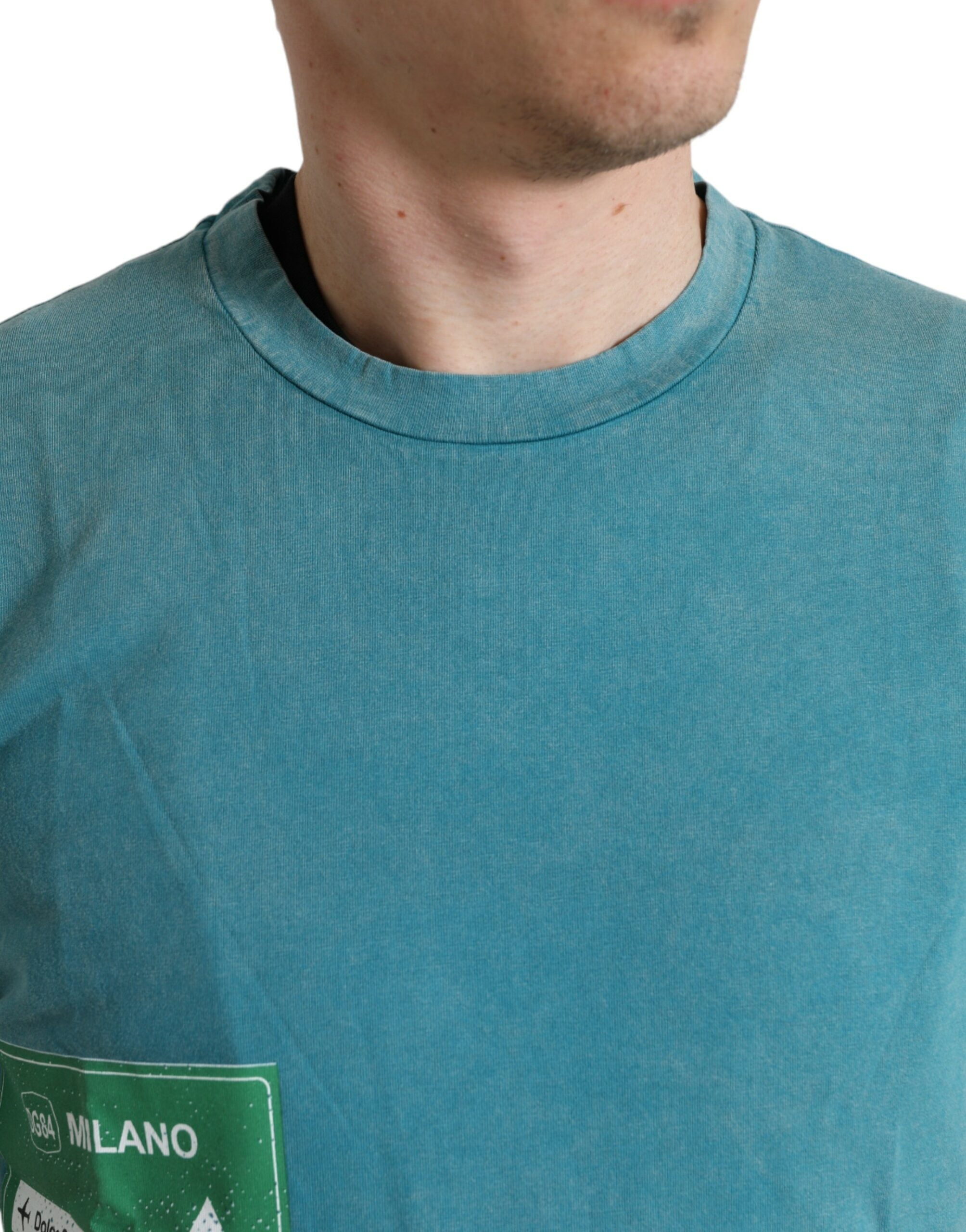 Chic blue Milano motif cotton T-shirt
