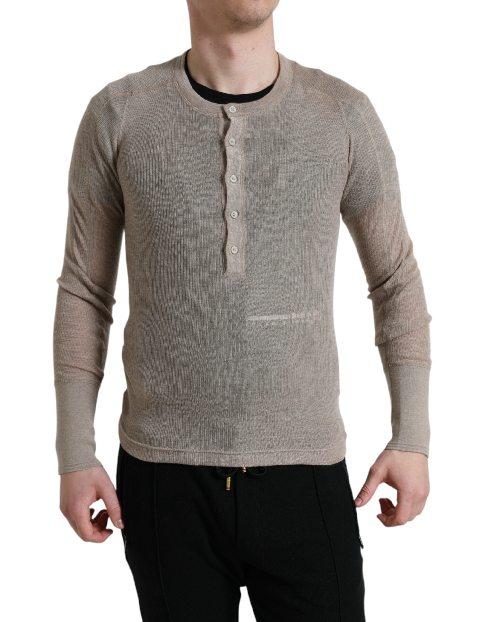Elegant Henley cashmere sweater in beige