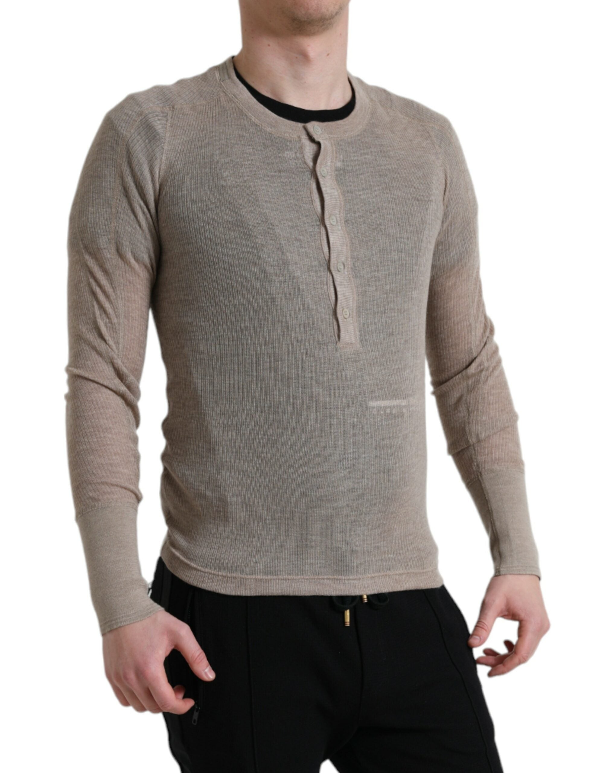 Elegant Henley cashmere sweater in beige