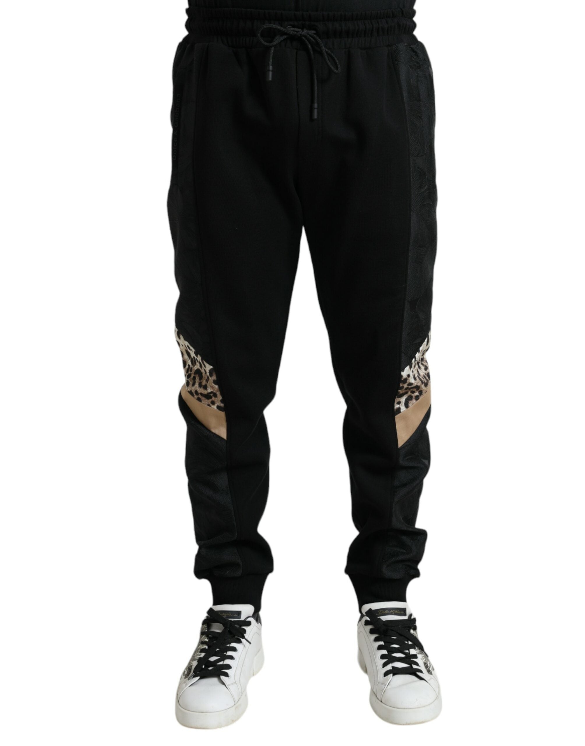 Elegant black leopard jogger pants
