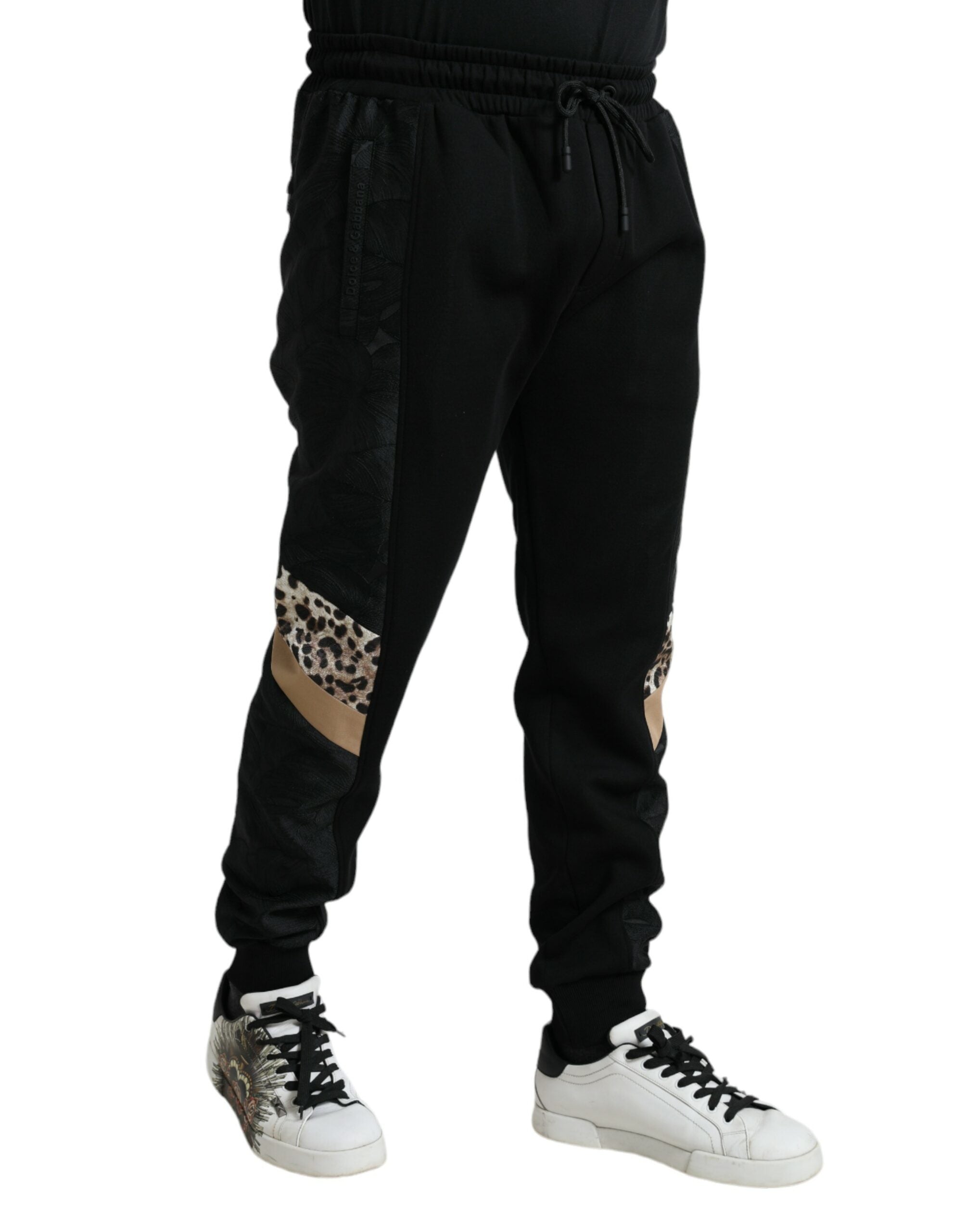 Elegant black leopard jogger pants