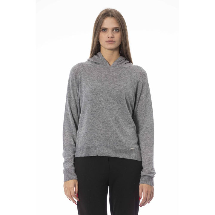 Grauer Viskose Pullover für Frauen