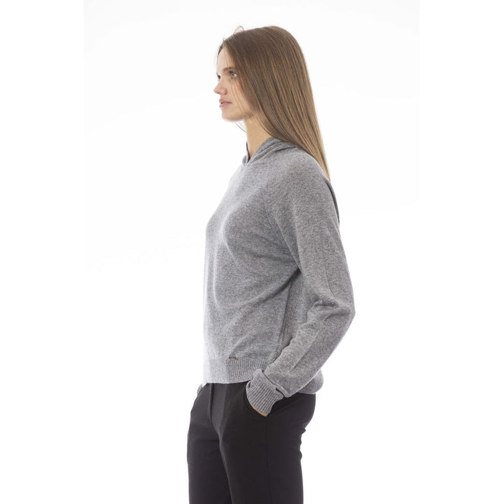 Grauer Viskose Pullover für Frauen