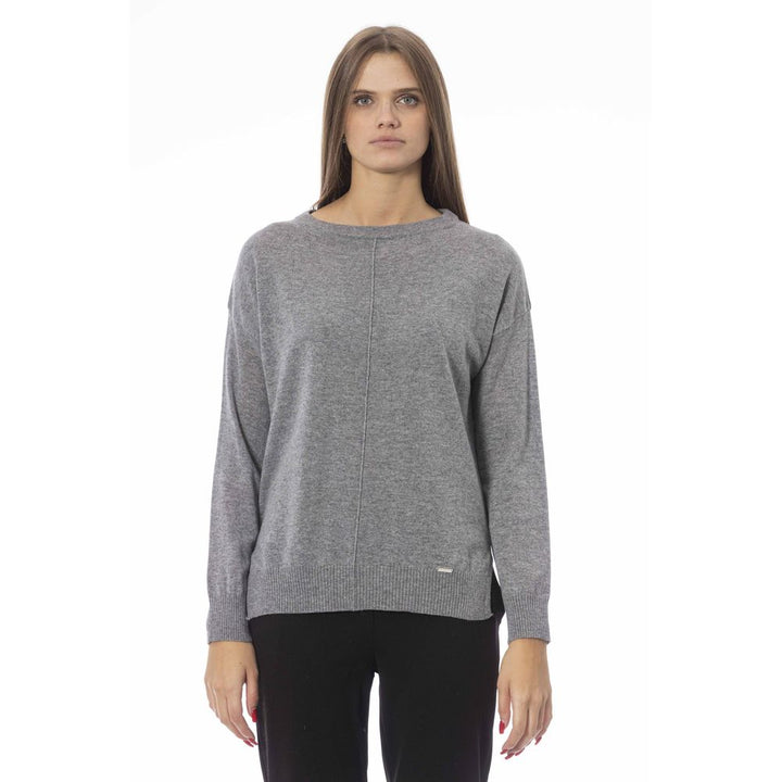 Grauer Viskose Pullover für Frauen