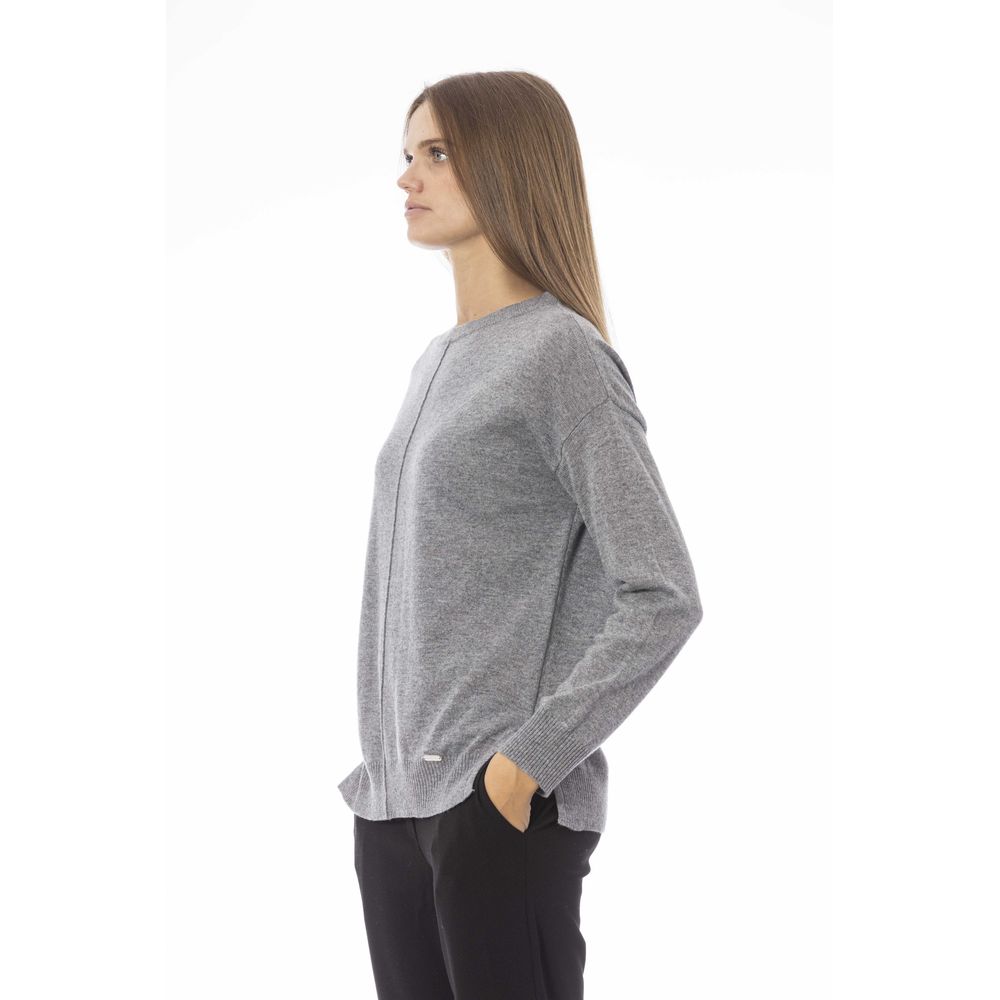 Grauer Viskose Pullover für Frauen