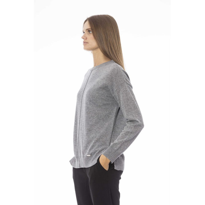 Grauer Viskose Pullover für Frauen
