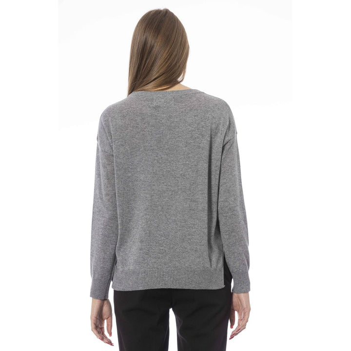Grauer Viskose Pullover für Frauen