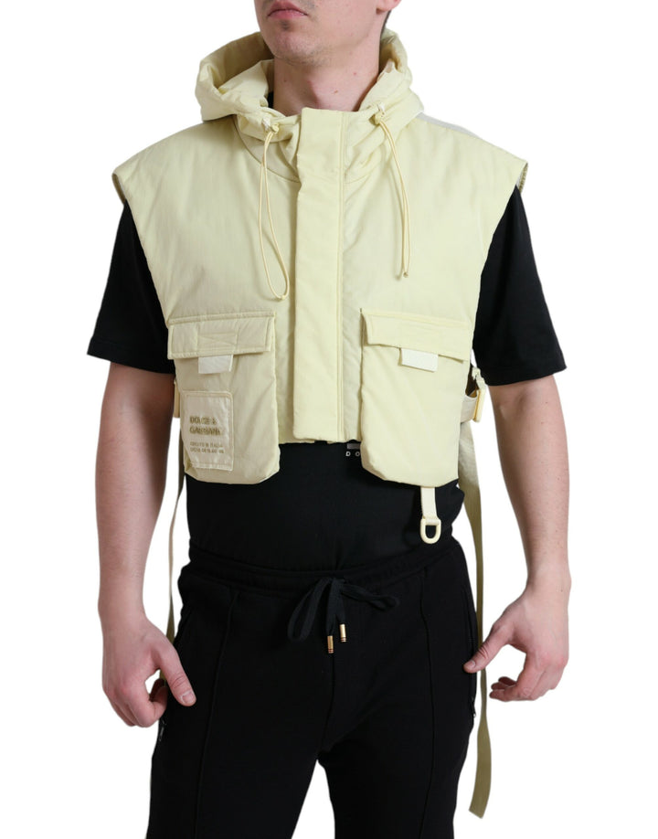 Gelbe Nylonweste mit Kapuze Sportswear Weste Jacke