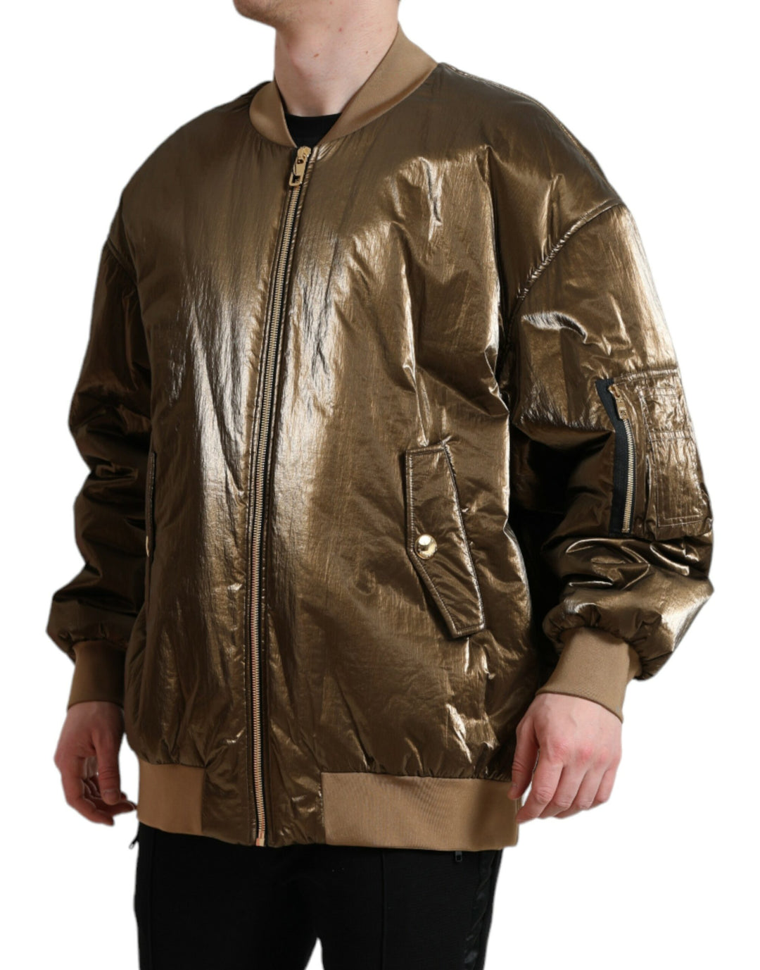 Bronze Nylon Full Zip Männer Bomberjacke