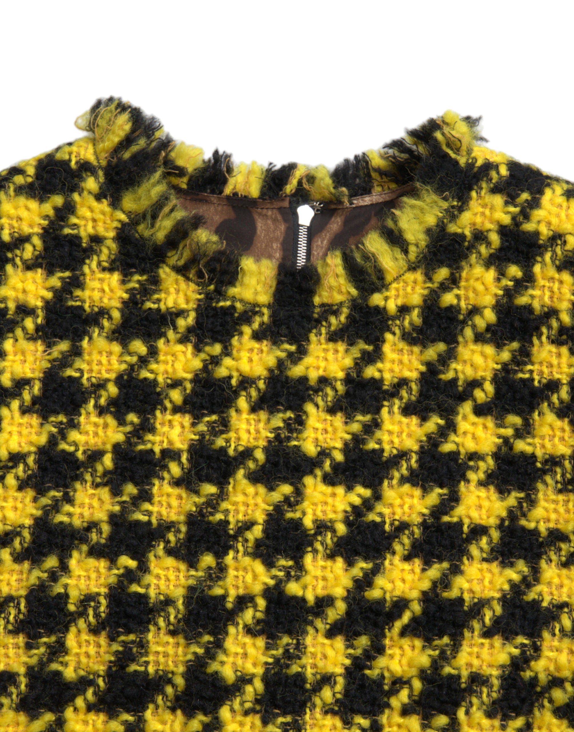 Yellow houndstooth miniskirt with knit chic