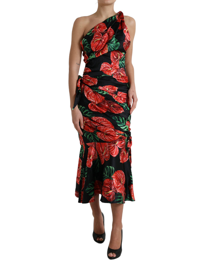 Tropical Elegance Draped Silk Dress
