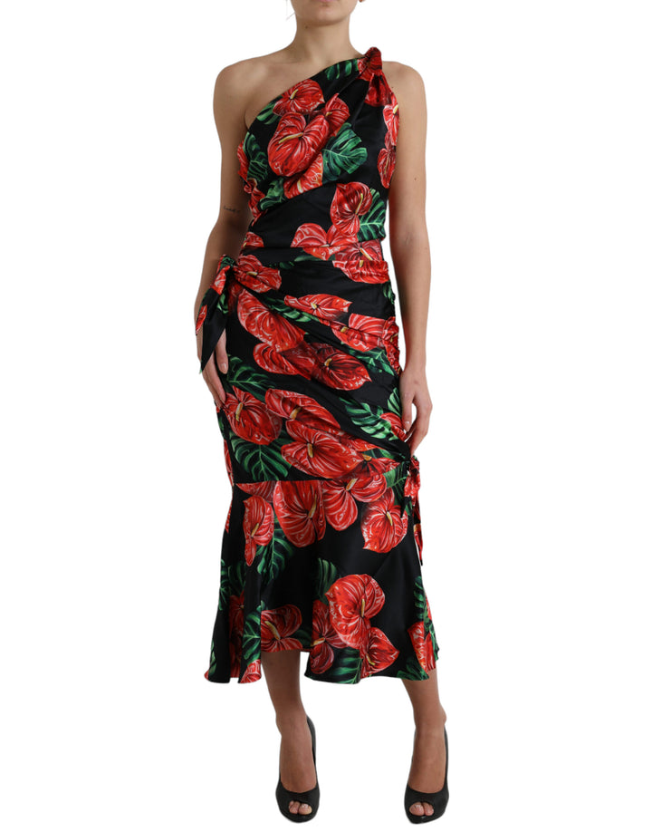 Tropical Elegance Draped Silk Dress