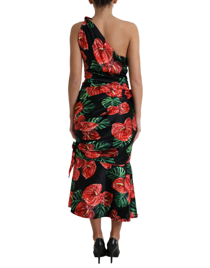 Tropical Elegance Draped Silk Dress