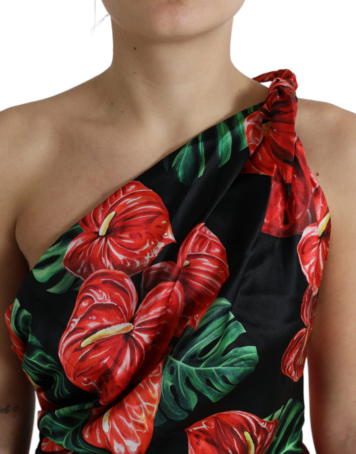 Tropical Elegance Draped Silk Dress