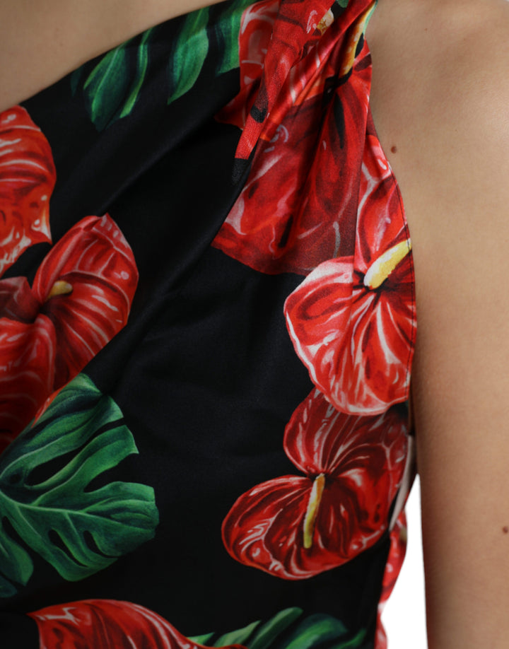 Tropical Elegance Draped Silk Dress
