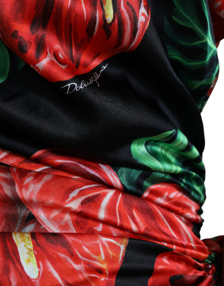 Tropical Elegance Draped Silk Dress