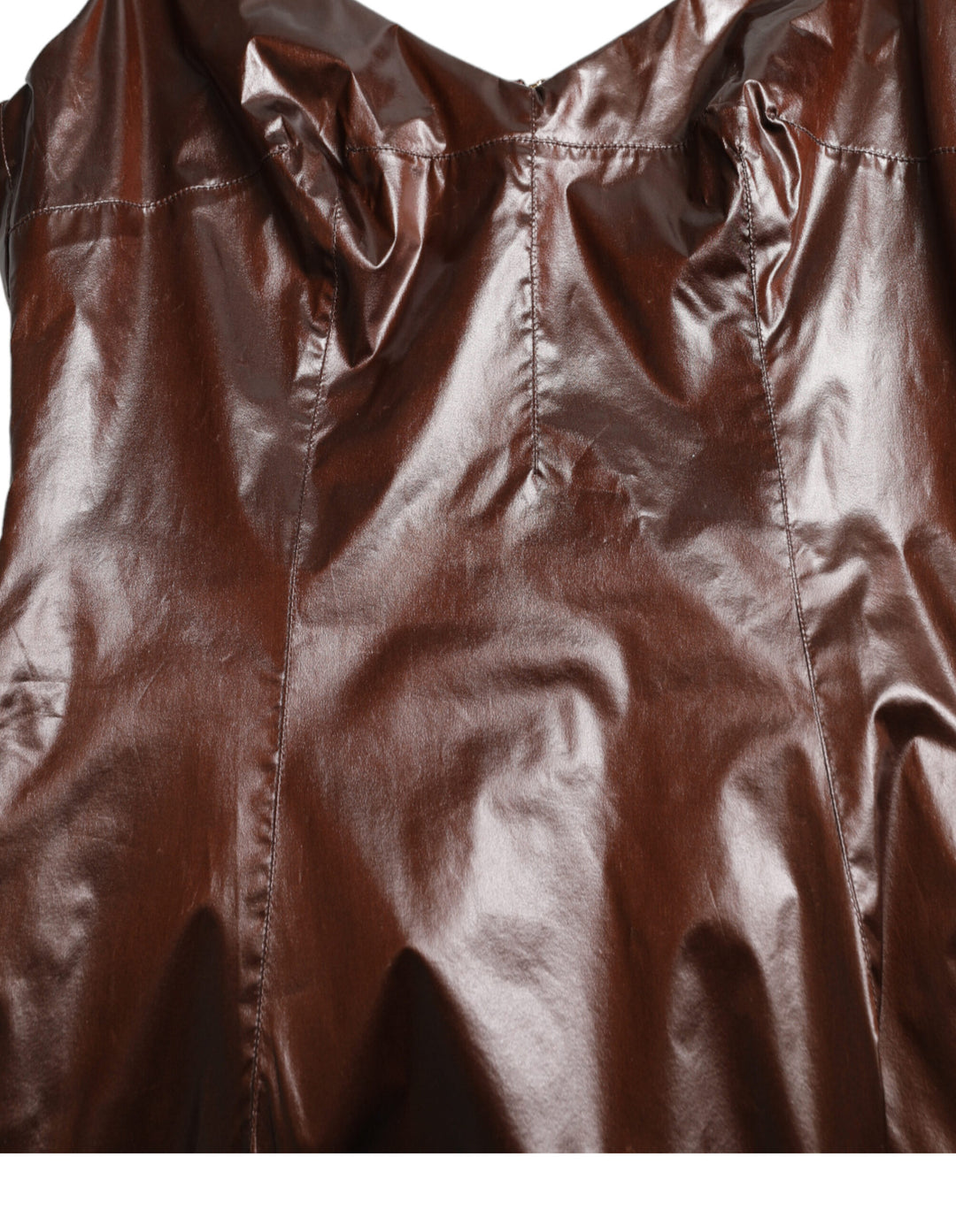 Brauner glänzender Seidenmantel ärmelloses Bodycon Midikleid