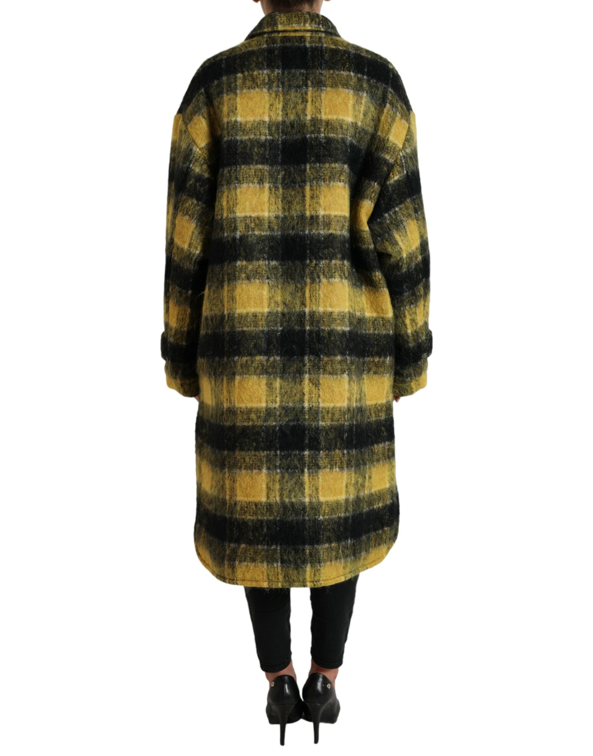 Chic checked long coat in sunshine yellow