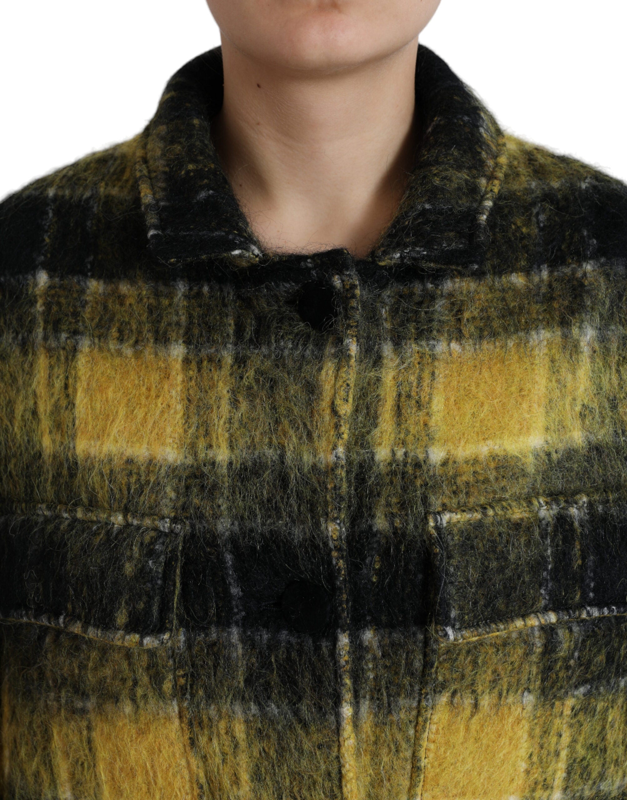 Chic checked long coat in sunshine yellow