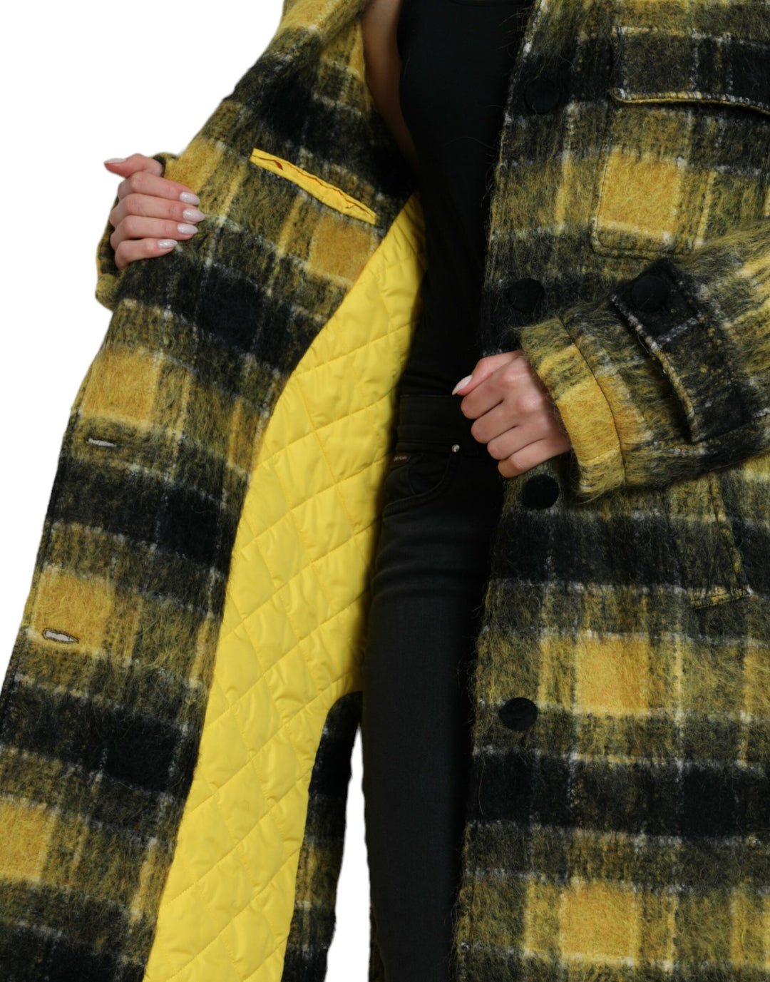 Gelber karierter Langarm Freizeitmantel Jacke