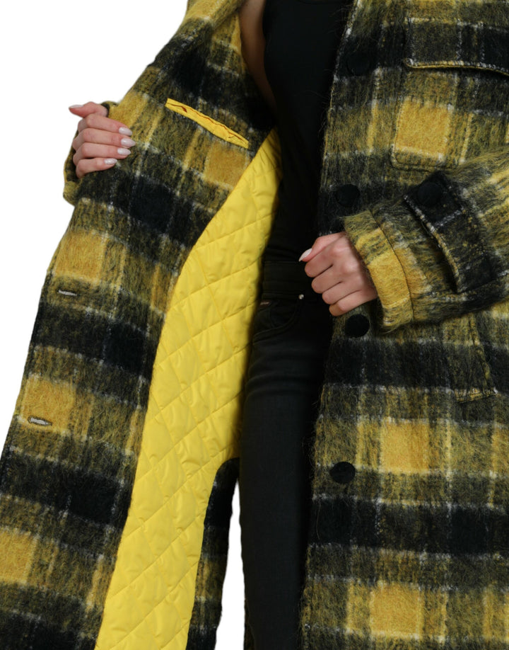 Gelber karierter Langarm Freizeitmantel Jacke