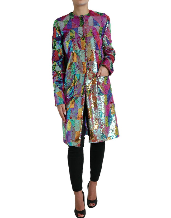 Multicolored long jacket with sequins