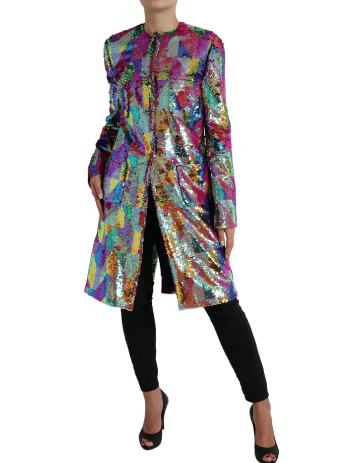 Multicolored long jacket with sequins