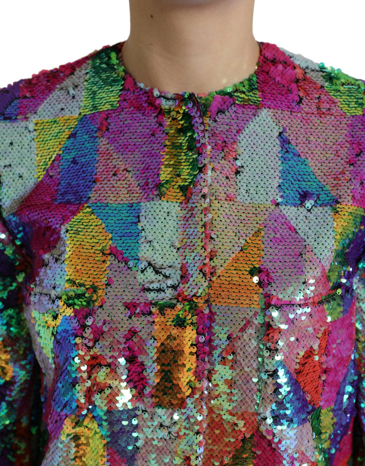 Multicolored long jacket with sequins