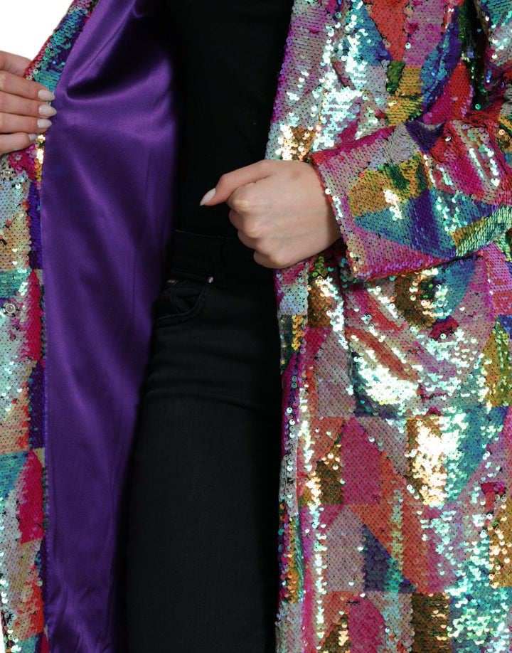 Multicolored long jacket with sequins
