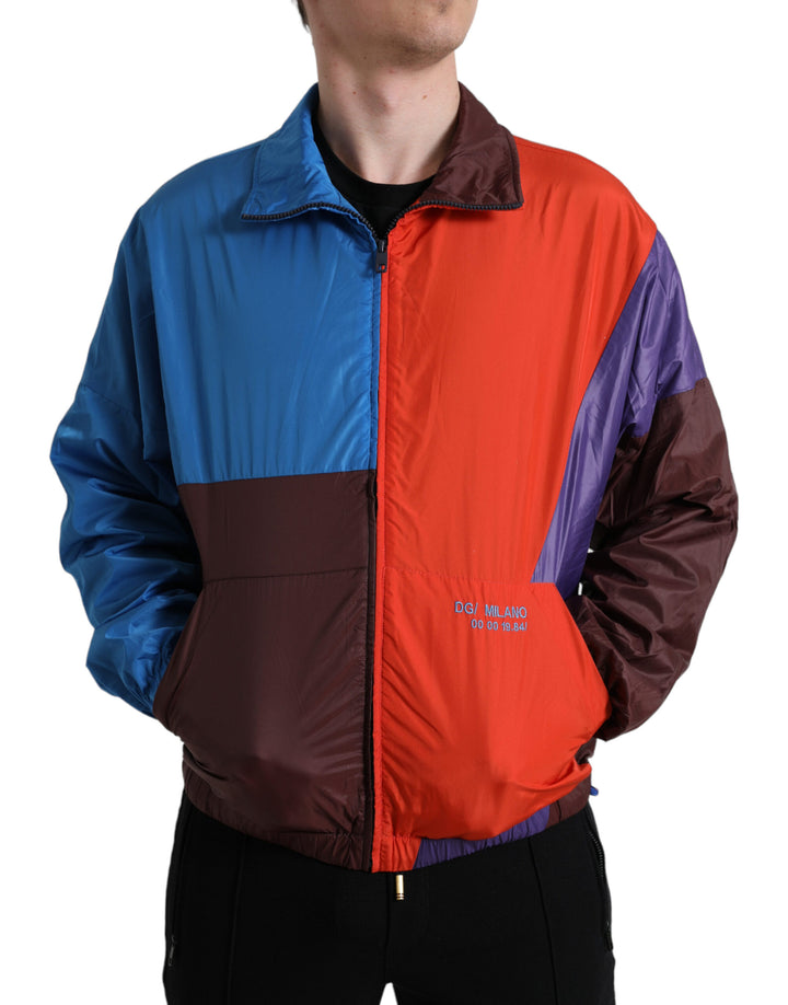 Multicolored windbreaker jacket made of techno fabric