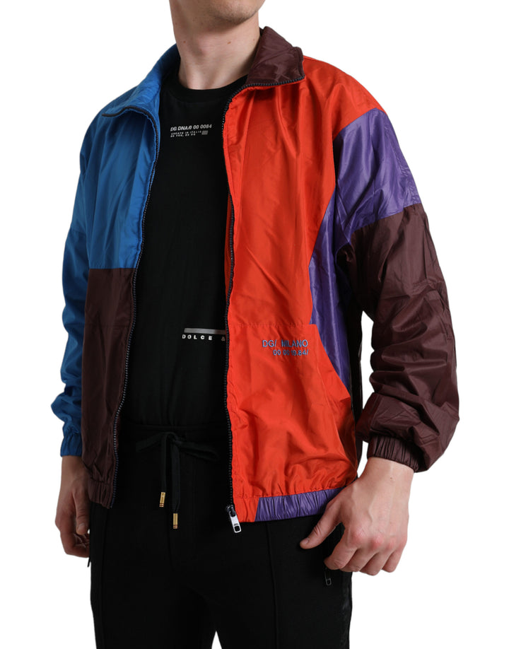 Multicolored windbreaker jacket made of techno fabric