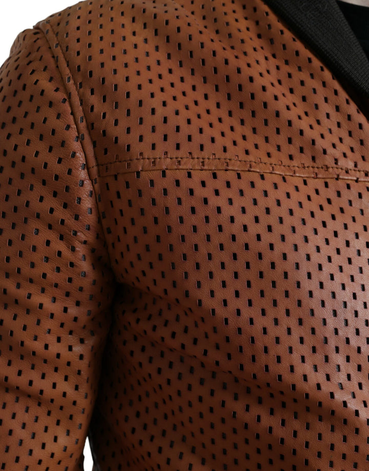 Elegant leather bomber jacket with perforation