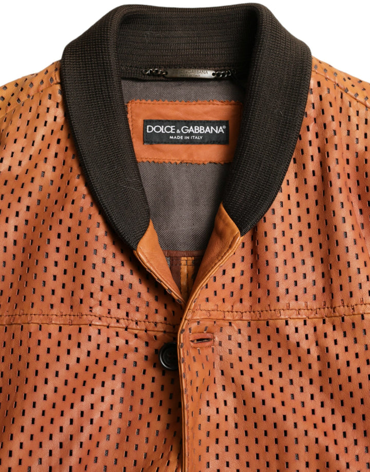 Elegant leather bomber jacket with perforation